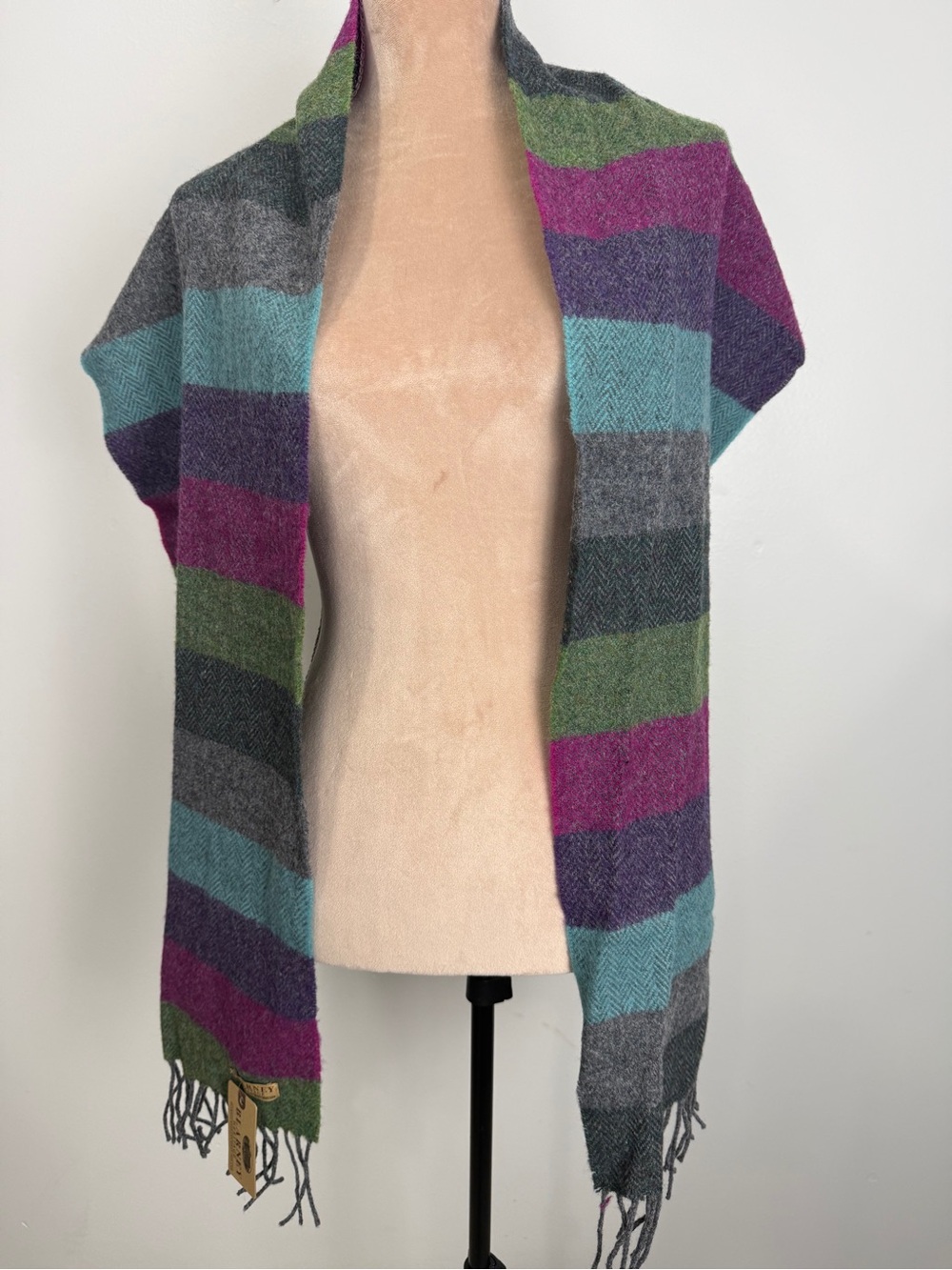 Striped Multicolor Wool Scarf - Green, Teal & Purple